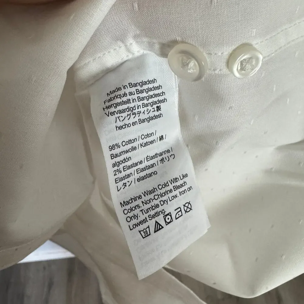 J.Crew Slim Fit Bowery Wrinkle-Free Dobby Dress Shirt Mens XL White Point Collar